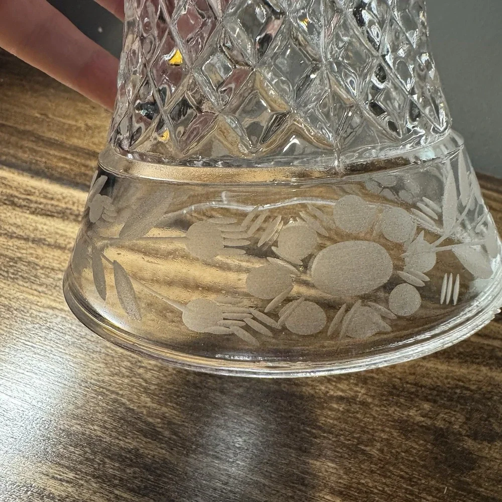 Vintage Cottagecore Country Clear Glass Lamp‎ Shade Diamonds Etched Floral